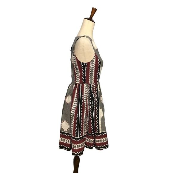 Maeve Moonsong Black Burgundy Cotton Retro Dress Sz 4 - Picture 2 of 7